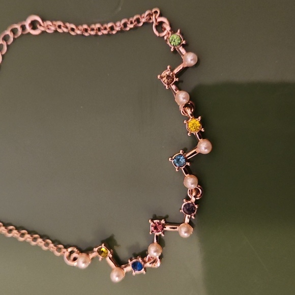 5/$12 Jewelry Gold bracelet with multi color Rhinestones and white pearls - Picture 3 of 3